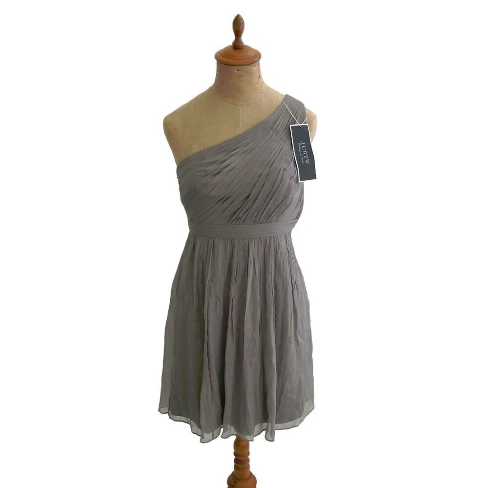 J Crew Kylie Bridesmaid Dress 42103 Sz 00P Gray Silk Chiffon One Shoulder U5